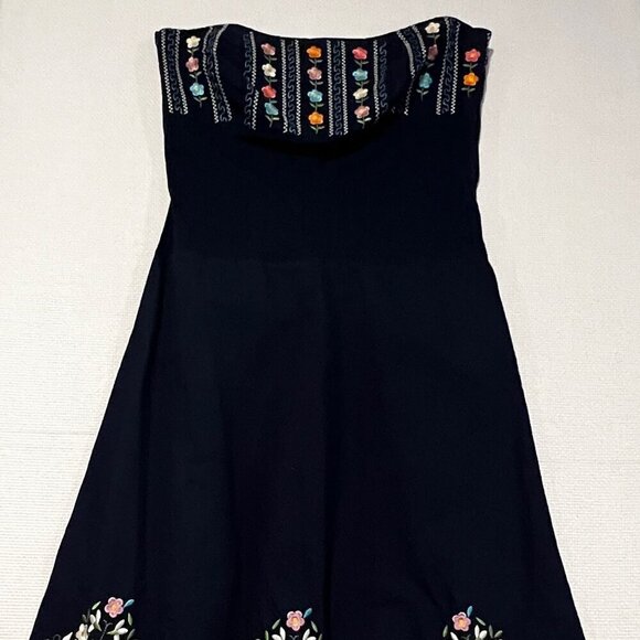 OBSTINACY Brazil Navy Blue Strapless Floral Embroidered Dress Size Large - Picture 1 of 13